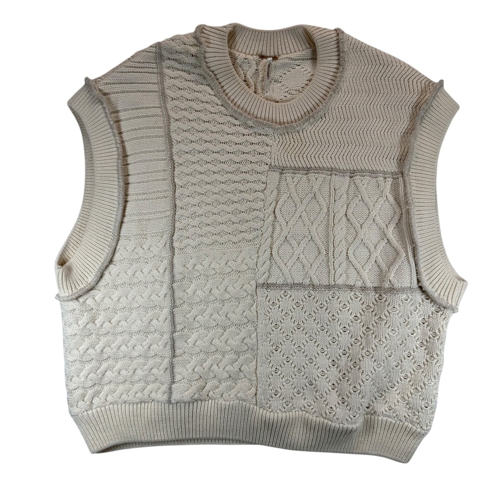 Free People Sweater Vest Sleeveless Knit Patchwork Cottagecore Size S READ‎